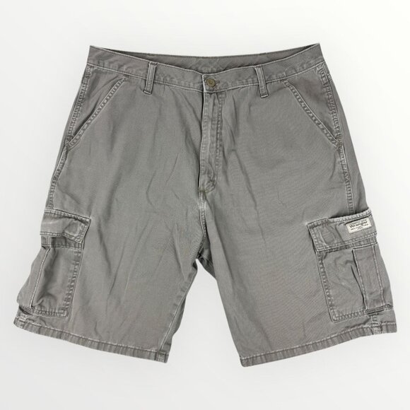 Wrangler Cargo Shorts Mens Distressed Grey Work Utility Casual Outdoor 10" Ins - Picture 1 of 9